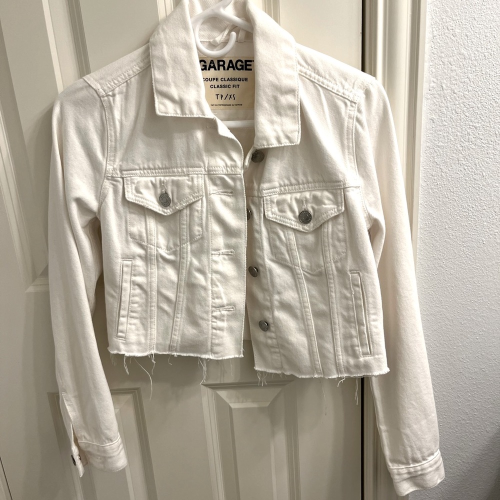 cropped white jean jacket